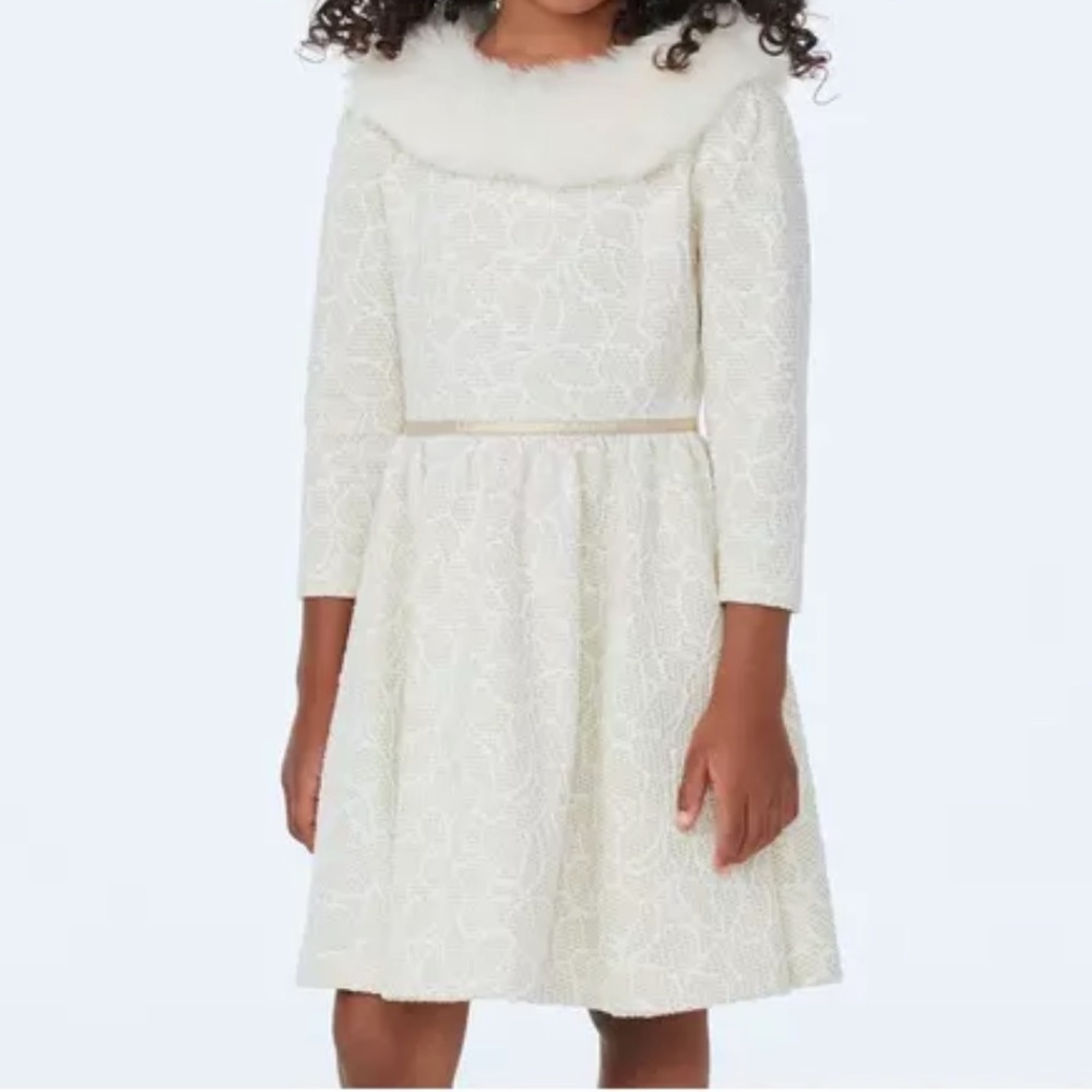 Janie and Jack, 3T Floral Jacquard Faux fur Dress